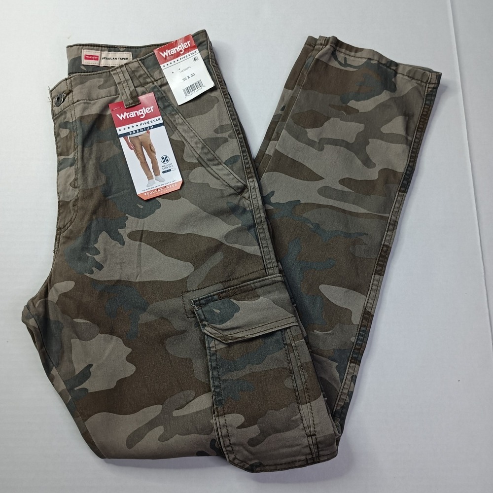 Wrangler Cargo Pants Men's 30x30 Camo Regular Taper Stretch Utility Workwear